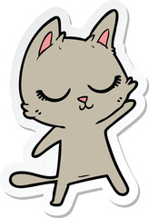 sticker of a calm cartoon cat waving