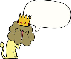 cartoon lion and crown and speech bubble