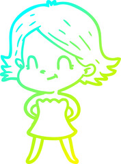 cold gradient line drawing cartoon friendly girl