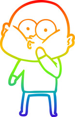rainbow gradient line drawing cartoon bald man staring
