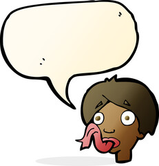 cartoon head sticking out tongue with speech bubble