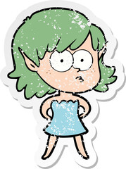 distressed sticker of a cartoon elf girl in dress