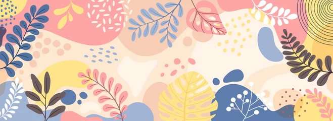 Poster banner frame background .Colorful poster background vector illustration.Exotic plants, branches,art print for beauty, fashion and natural products,wellness, wedding and event. © donnaya92