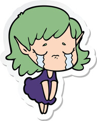sticker of a cartoon crying elf girl
