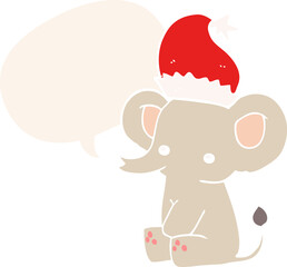 cute christmas elephant and speech bubble in retro style