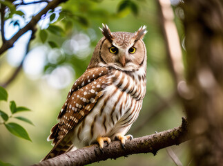 owl on tree branch in a forest