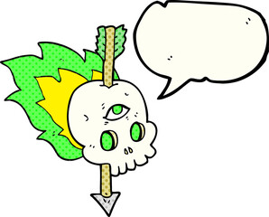 comic book speech bubble cartoon magic skull with arrow through brain