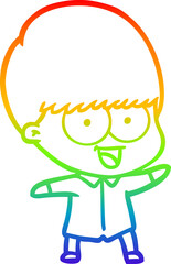 rainbow gradient line drawing happy cartoon boy