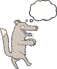 cartoon big bad wolf with thought bubble