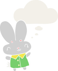 cute cartoon tiny rabbit and thought bubble in retro style
