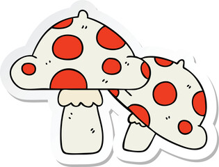 sticker of a quirky hand drawn cartoon toadstools