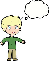 cartoon happy man with thought bubble
