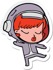 sticker of a cartoon pretty astronaut girl dancing