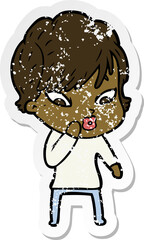 distressed sticker of a cartoon woman