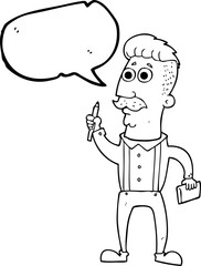 speech bubble cartoon man with notebook