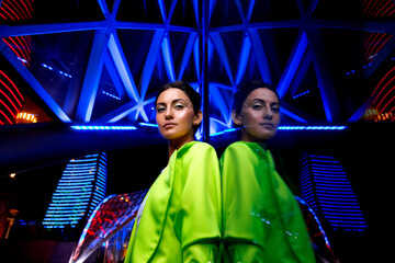 night city portrait of a girl in neon light