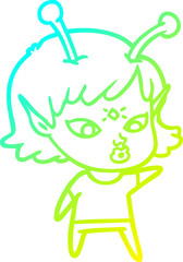 cold gradient line drawing pretty cartoon alien girl