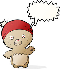cartoon cute teddy bear in hat with speech bubble