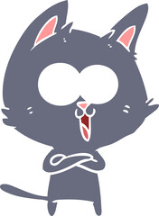 funny flat color style cartoon cat