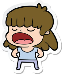 sticker of a cartoon woman talking loudly