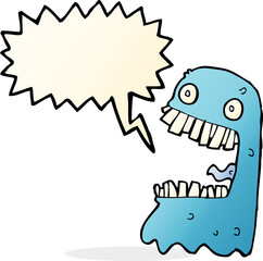 cartoon gross ghost with speech bubble