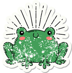grunge sticker of tattoo style happy frog