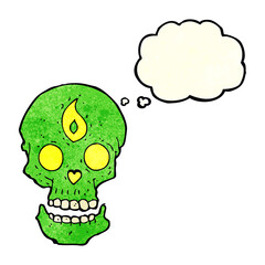 cartoon mystic skull with thought bubble