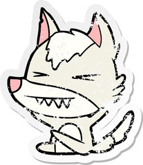distressed sticker of a angry wolf cartoon