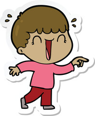 sticker of a laughing cartoon man pointing