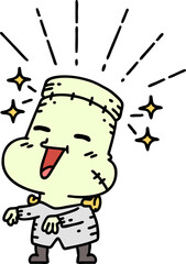 traditional tattoo style happy halloween zombie monster