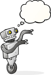 cartoon funny robot with thought bubble