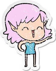 distressed sticker of a cartoon elf girl