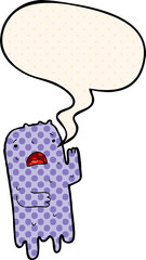 cartoon ghost and speech bubble in comic book style