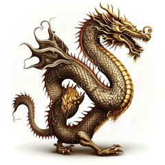 Full length fairy Chinese angry dragon on white background, generative ai.