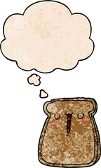 cartoon toast and thought bubble in grunge texture pattern style