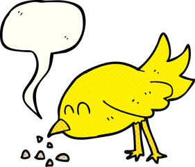comic book speech bubble cartoon bird pecking seeds