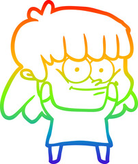 rainbow gradient line drawing cartoon smiling woman