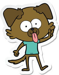sticker of a cartoon dog with tongue sticking out