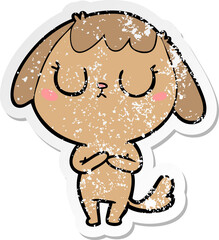 distressed sticker of a cute cartoon dog