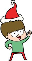 happy line drawing of a boy wearing santa hat