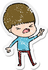 distressed sticker of a cartoon stressed man