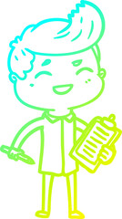 cold gradient line drawing cartoon laughing salesman