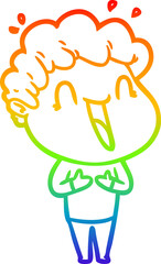 rainbow gradient line drawing cartoon happy man laughing