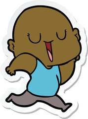 sticker of a happy cartoon bald man