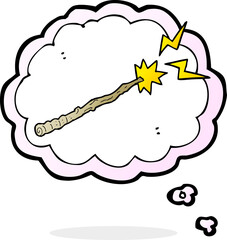 cartoon magic wand with thought bubble