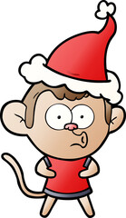gradient cartoon of a surprised monkey wearing santa hat