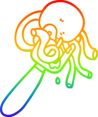 rainbow gradient line drawing cartoon spaghetti and meatballs on fork