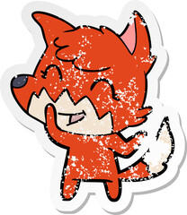distressed sticker of a happy cartoon fox