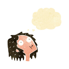 cartoon staring woman with thought bubble