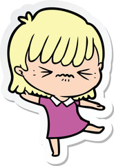 Obraz premium sticker of a annoyed cartoon girl